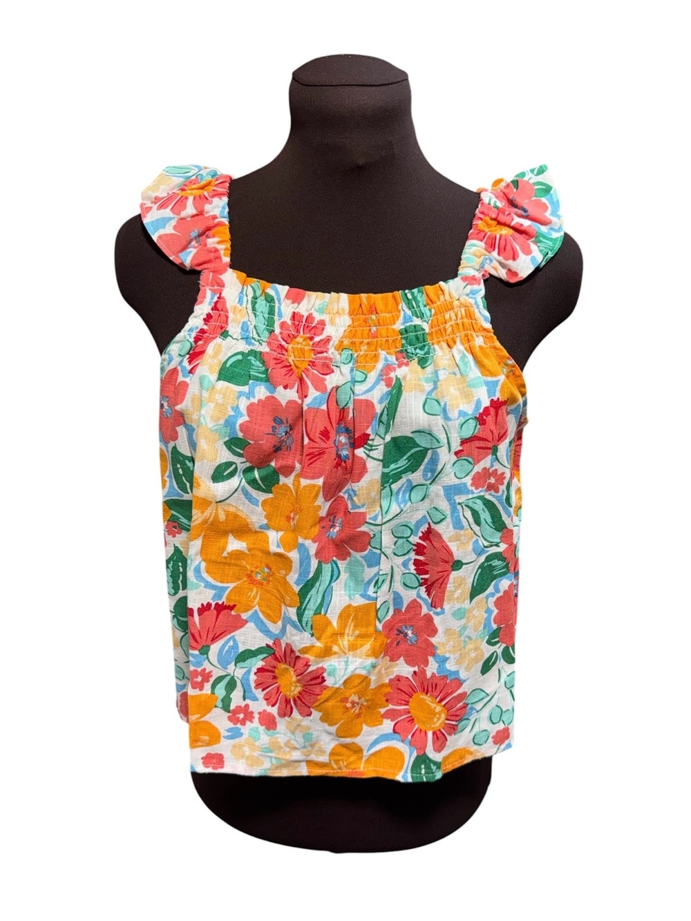 Copper Key Girls XL 16 Floral Tank Top Ruffle Strap Linen Blend Multicolor NWT